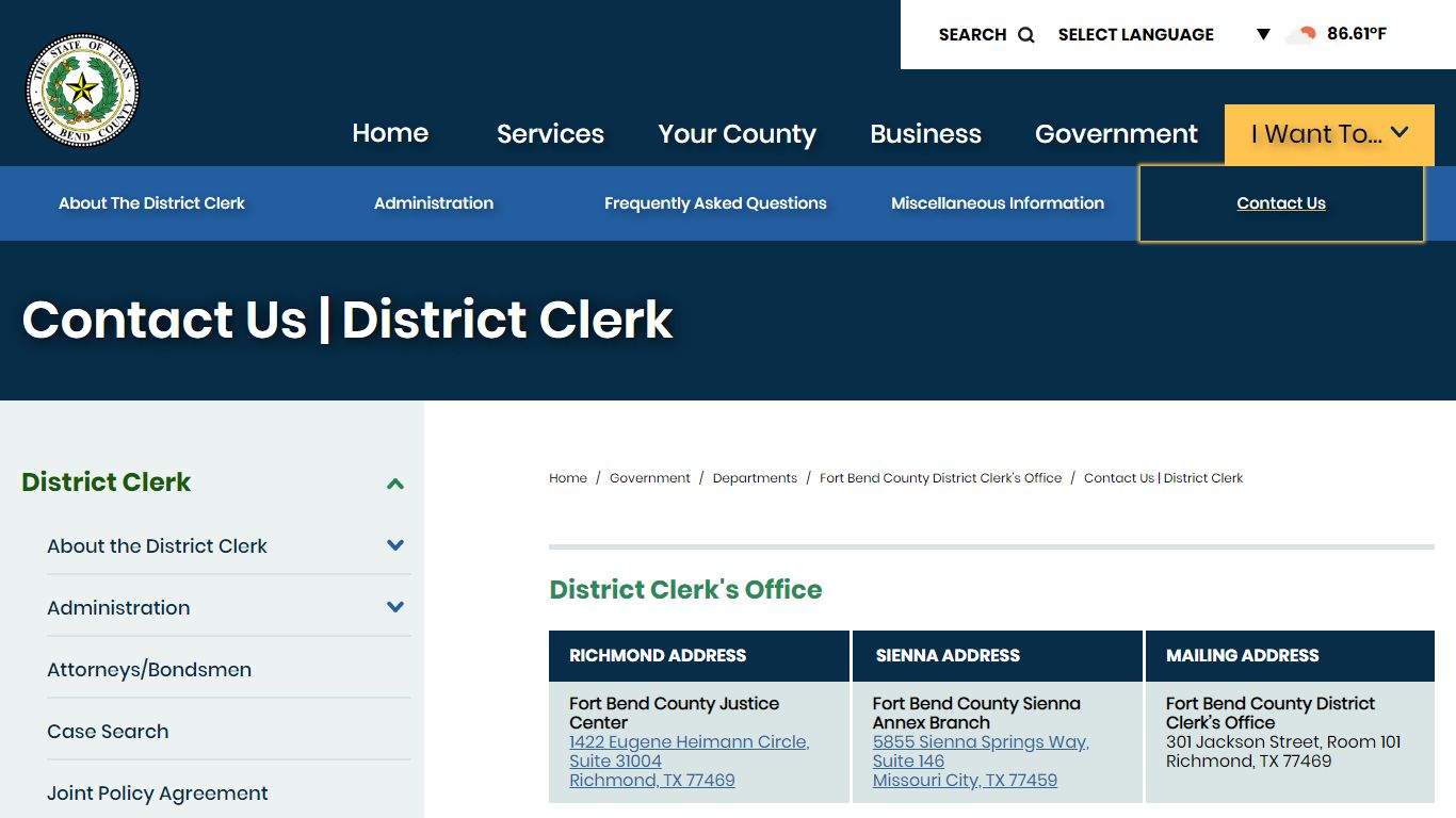 Contact Us | District Clerk | Fort Bend County