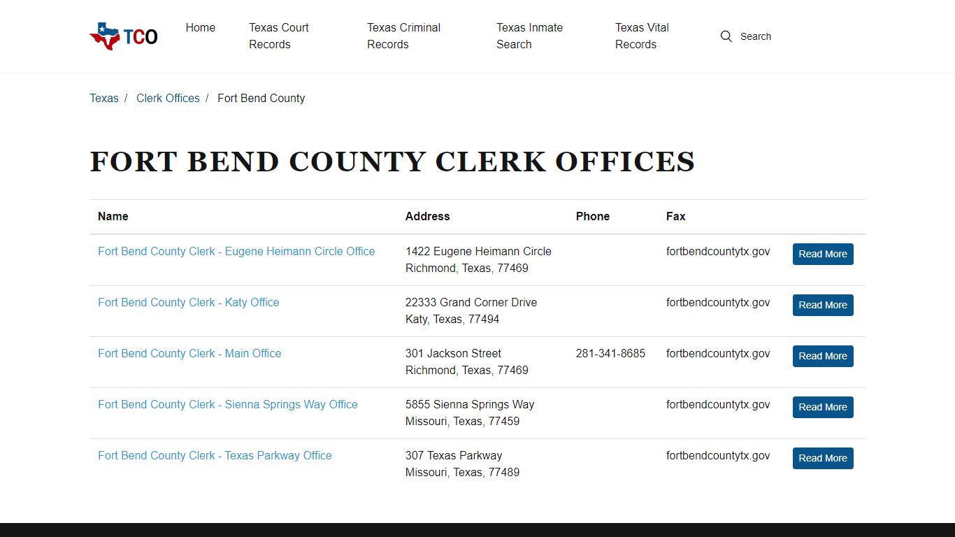 TX Clerk Offices in Fort Bend County - List and Info